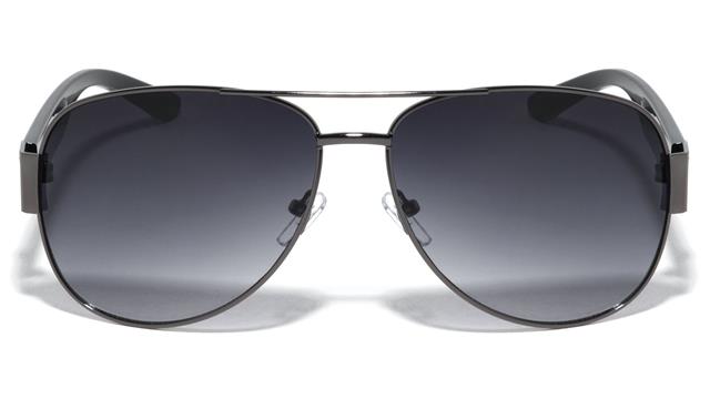 Men's Khan Designer Pilot Sunglasses with Brow Bar and Retro Stripes Khan KN-M3915-_NEW_-khan-metal-three-color-line-temple-modern-aviators-sunglasses-01