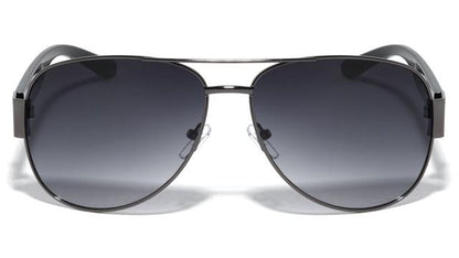 Men's Khan Designer Pilot Sunglasses with Brow Bar and Retro Stripes Khan KN-M3915-_NEW_-khan-metal-three-color-line-temple-modern-aviators-sunglasses-01