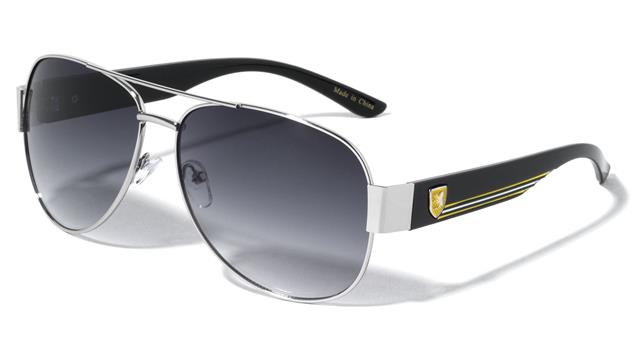 Men's Khan Designer Pilot Sunglasses with Brow Bar and Retro Stripes Khan KN-M3915-_NEW_-khan-metal-three-color-line-temple-modern-aviators-sunglasses-03