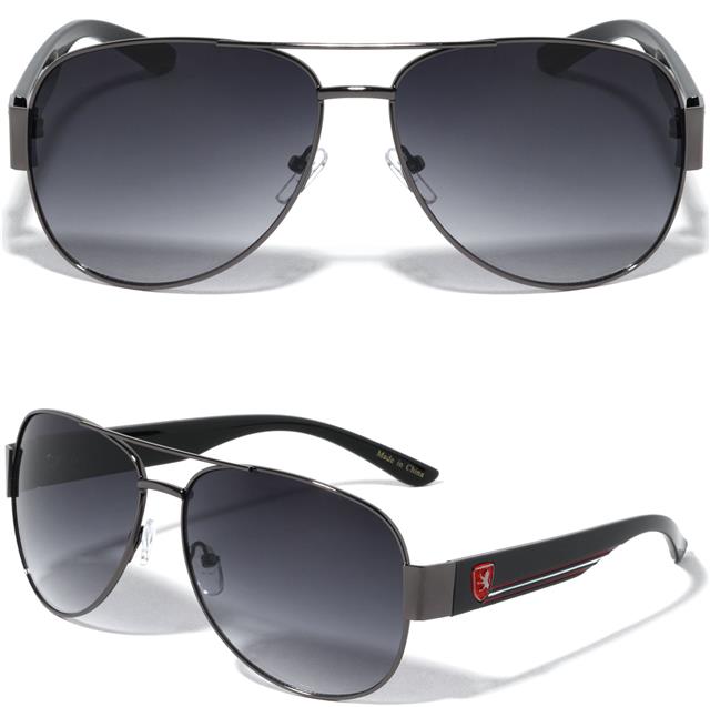 Men's Khan Designer Pilot Sunglasses with Brow Bar and Retro Stripes Khan KN-M3915