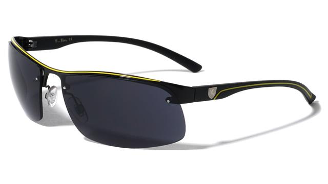 Khan Semi Rimless Sport Wrap Around Sunglasses for Men Black/Yellow Stripe/Smoke Lens