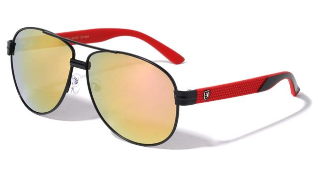 Retro Pilot Sunglasses Designer Khan for Men Khan KN-M3935-CM-metal-tire-marks-temple-pattern-aviators-sunglasses-04