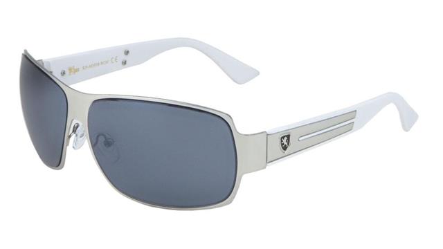 Khan Sports Large Wrap around Mirror Unisex Sunglasses White Silver Smoke Lens Khan KN-M3938-RCM-khan-metal-revo-color-mirror-sunglasses-04