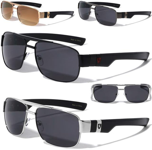 Mens Khan Small Pilot Sunglasses with Brow Bar UV400 Khan KN-M3956-khan-metal-modern-squared-aviators-sunglasses-0