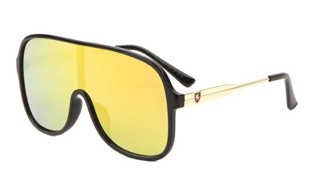 Designer Retro Clubbing Flat Top Shield Pilot Sunglasses for Men Black Gold Orange Mirror Lens Khan KN-P01021-khan-plastic-one-piece-sunglasses-04