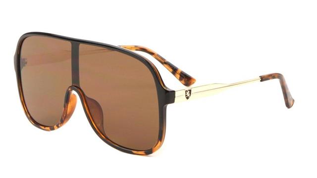 Designer Retro Clubbing Flat Top Shield Pilot Sunglasses for Men Black & Brown Gold Brown Lens Khan KN-P01021-khan-plastic-one-piece-sunglasses-05