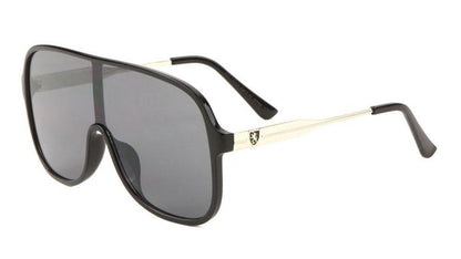 Designer Retro Clubbing Flat Top Shield Pilot Sunglasses for Men Black Gold Smoke Lens Khan KN-P01021-khan-plastic-one-piece-sunglasses-06