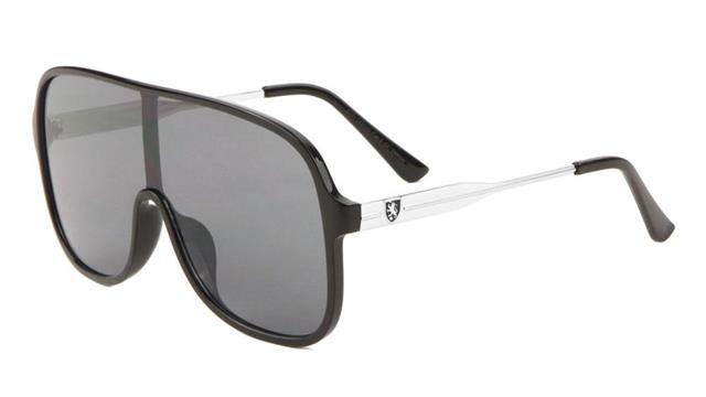 Designer Retro Clubbing Flat Top Shield Pilot Sunglasses for Men Black Silver Smoke Lens Khan KN-P01021-khan-plastic-one-piece-sunglasses-07