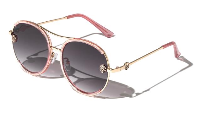 Women's Kleo Designer Round Metal Pilot Sunglasses Gold Pink Gradient Smoke Lens Kleo LH-M7813-lionhead-metal-round-sunglasses-02