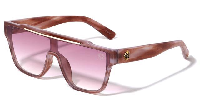 Kleo Women's large Futuristic Visor Shield Sunglasses with Brow Bar UV400 Brown Marble Pink Gradient Kleo LH-P4037-lion-head-plastic-flat-top-shield-sunglasses-03