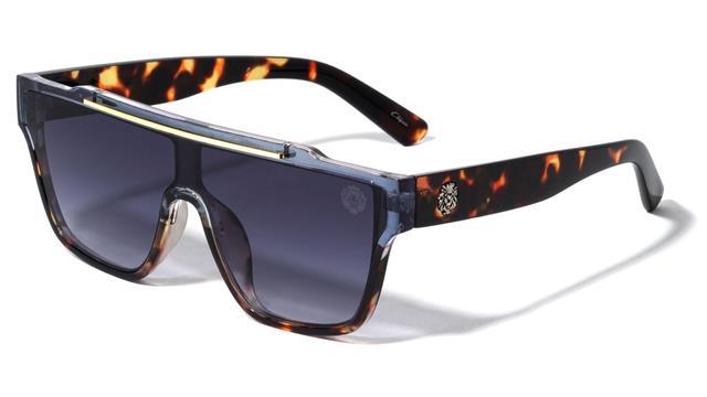 Kleo Women's large Futuristic Visor Shield Sunglasses with Brow Bar UV400 Tortoise&Blue Smoke Gradient Kleo LH-P4037-lion-head-plastic-flat-top-shield-sunglasses-04