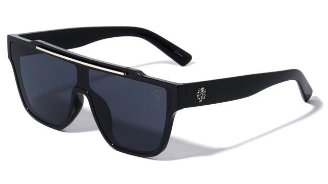 Kleo Women's large Futuristic Visor Shield Sunglasses with Brow Bar UV400 Black Smoke Lens Kleo LH-P4037-lion-head-plastic-flat-top-shield-sunglasses-05