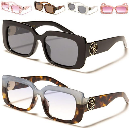 Women's Black Sunglasses Big Thick Frame Flat Rectangle UV400 Kleo LH-P4039