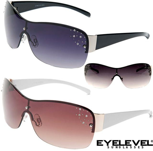 Women's Designer Oversized Semi Rimless Wrap Around Diamante Sunglasses UV400 Eyelevel LOISa