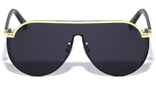 Women's Thick Glitter Rim Pilot Sunglasses Unbranded M10773-metal-flat-shield-sunglasses-01