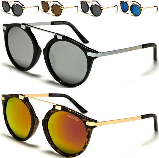 Unisex Mirrored Round Polarised Sunglasses with Brow Bar BeOne MALCOM_ce0e6507-0abf-4cc7-8a25-ae9e750f50aa