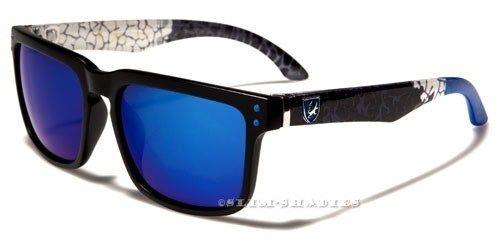 Khan Classic Sports Mirror Sunglasses UV400 BLACK & BLUE BLUE MIRROR Khan NEW-SUNGLASSES-DESIGNER-LARGE-MENS-LADIES-BLACK-WRAP-RETRO-VINTAGE-SPORTS-UV400-v0