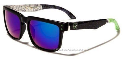 Khan Classic Sports Mirror Sunglasses UV400 BLACK & GREEN BLUE MIRROR Khan NEW-SUNGLASSES-DESIGNER-LARGE-MENS-LADIES-BLACK-WRAP-RETRO-VINTAGE-SPORTS-UV400-v2