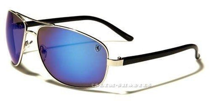 Men's Large Khan Pilot Style Mirror Sunglasses SILVER & BLACK BLUE MIRROR Khan NEW-SUNGLASSES-KHAN-DESIGNER-MEN-LADIES-LARGE-BLACK-MIRRORED-AVIATOR-PILOT-UV400-v1