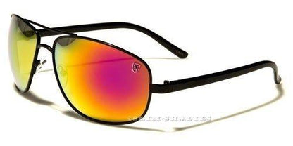 Men's Large Khan Pilot Style Mirror Sunglasses BLACK ORANGE MIRROR Khan NEW-SUNGLASSES-KHAN-DESIGNER-MEN-LADIES-LARGE-BLACK-MIRRORED-AVIATOR-PILOT-UV400-v2