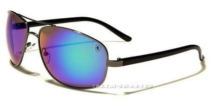 Men's Large Khan Pilot Style Mirror Sunglasses Khan NEW-SUNGLASSES-KHAN-DESIGNER-MEN-LADIES-LARGE-BLACK-MIRRORED-AVIATOR-PILOT-UV400-v3 BLACK & GUNMETAL BLUE GREEN MIRROR