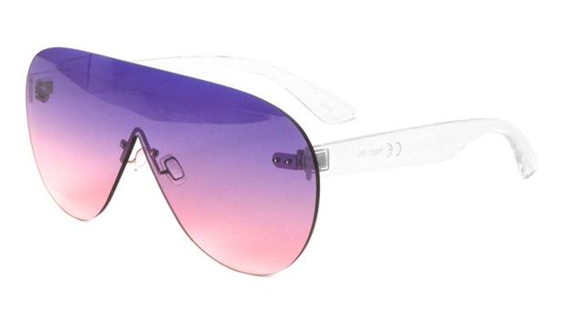 Clubbing Disco Oversized Flat Lens Pilot Sunglasses Clear Purple Pink Gradient Lens Unbranded P6337-OCb