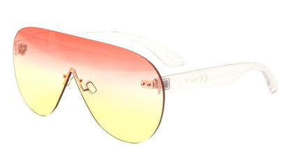 Clubbing Disco Oversized Flat Lens Pilot Sunglasses Clear Orange Yellow Gradient Lens Unbranded P6337-OCd