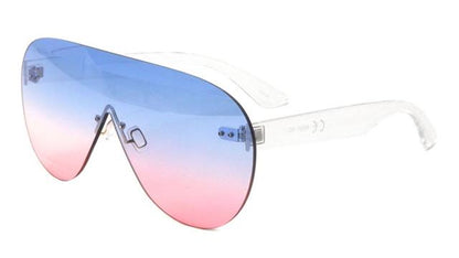 Clubbing Disco Oversized Flat Lens Pilot Sunglasses Clear Blue Pink Gradient Lens Unbranded P6337-OCe