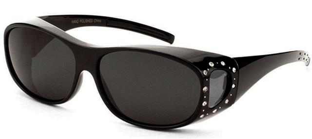 Women's Polarised Fit Over Rhinestone Sunglasses Cover Over Glasses UV400 Unbranded POL-P6825-RH-a Gloss Black Smoke Lens