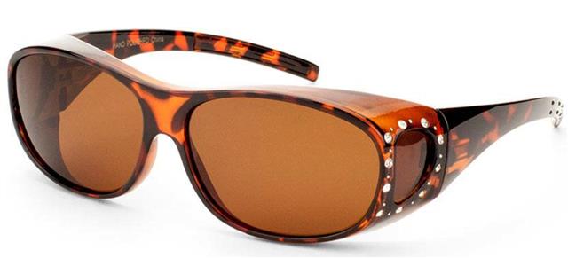 Women's Polarised Fit Over Rhinestone Sunglasses Cover Over Glasses UV400 Unbranded POL-P6825-RH-b Brown Brown Lens