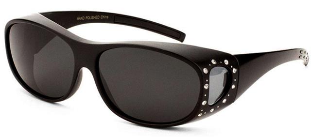 Women's Polarised Fit Over Rhinestone Sunglasses Cover Over Glasses UV400 Unbranded POL-P6825-RH-c Matt Black Smoke Lens