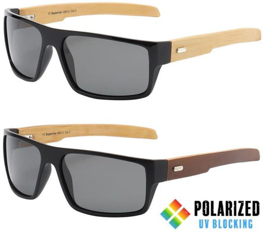 Men's Women's Polarized Large Wooden Bamboo Wrap Around Shield Sunglasses Superior PZ-SUP89012