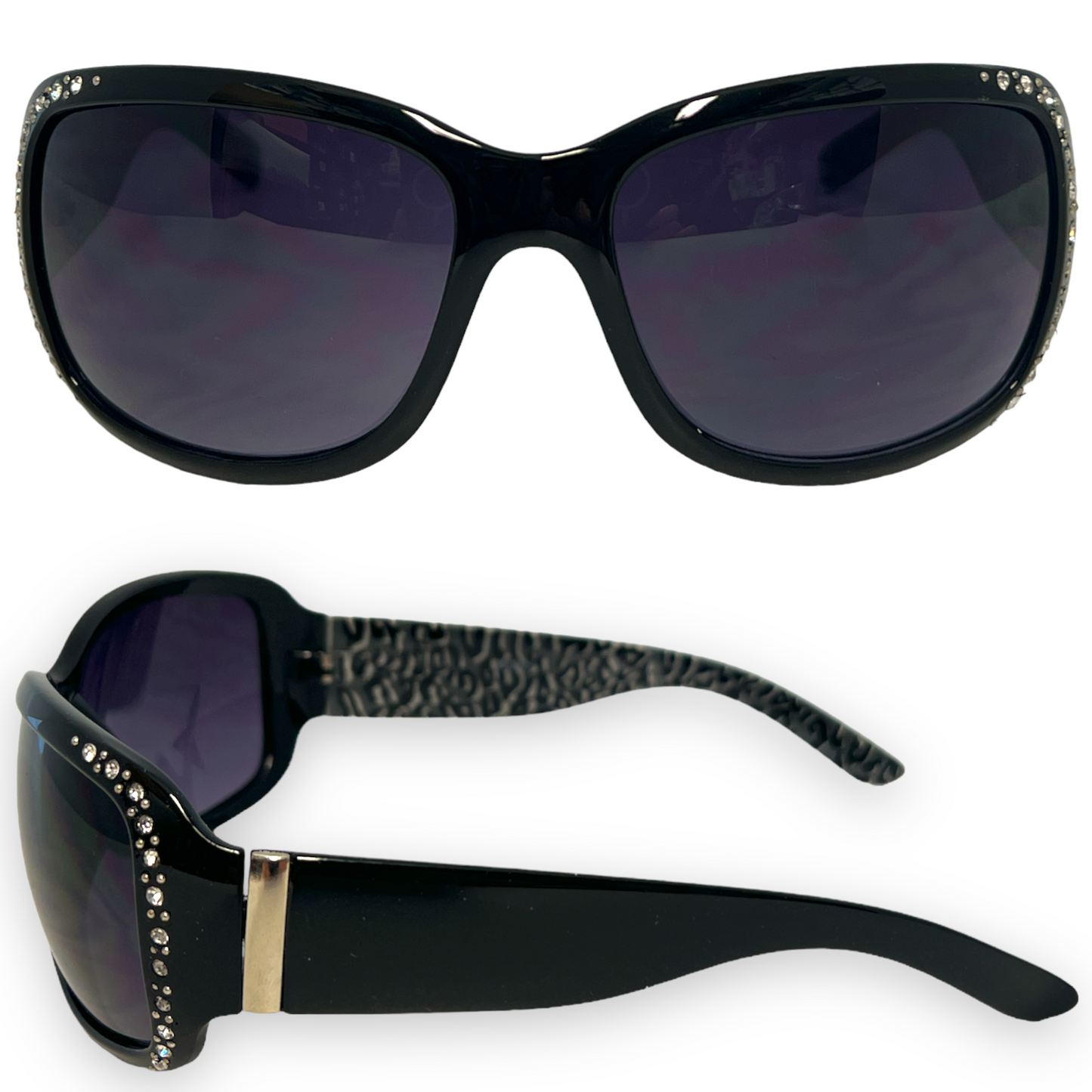 Women's Small Black Rhinestone Wrap Around Sunglasses Unbranded PhotoRoom_20230215_121813