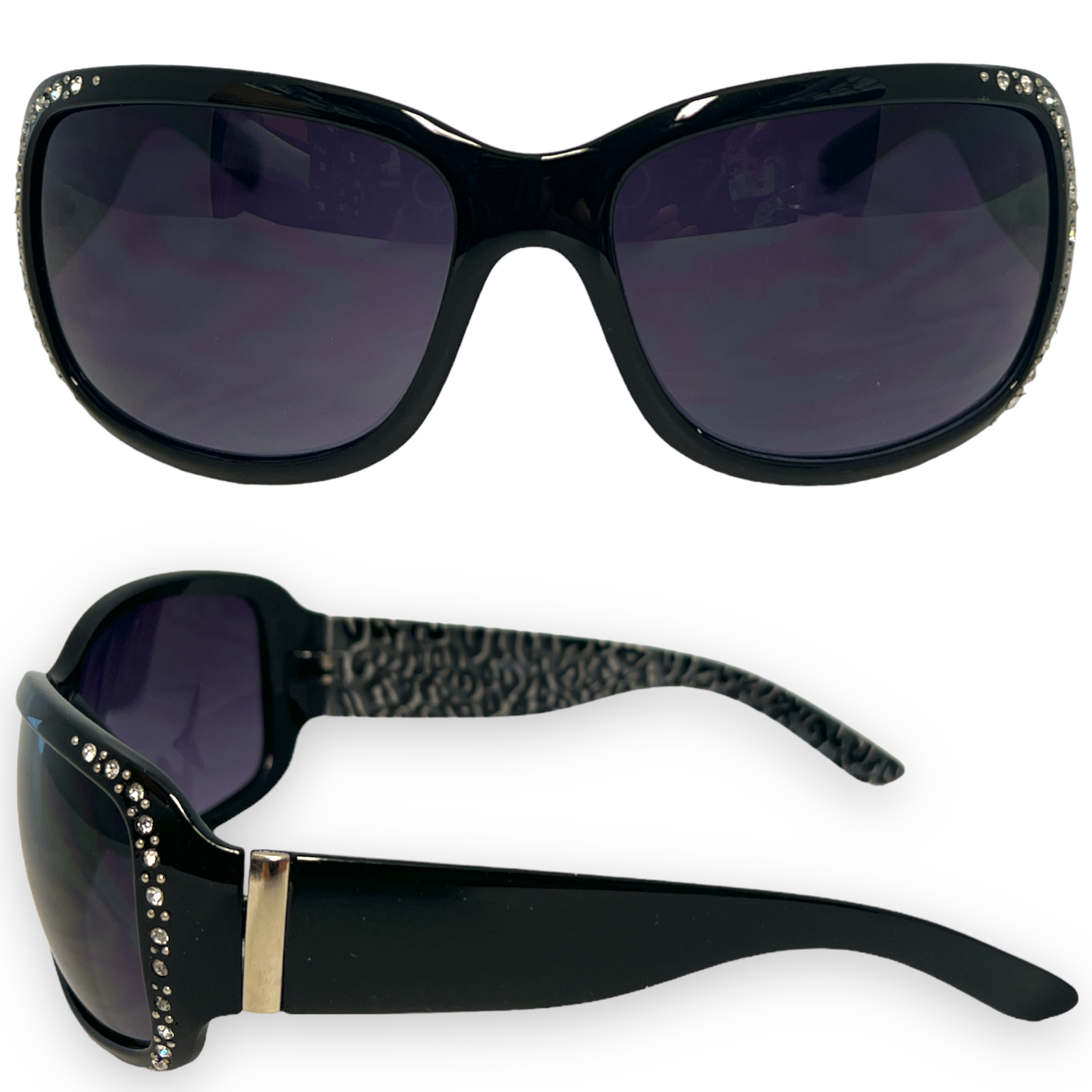 Women's Small Black Rhinestone Wrap Around Sunglasses Unbranded PhotoRoom_20230215_121813