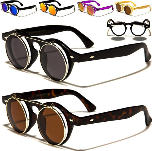 Steampunk Flip Up Retro Round Vintage Sunglasses Unbranded W-312FLIP-ALL