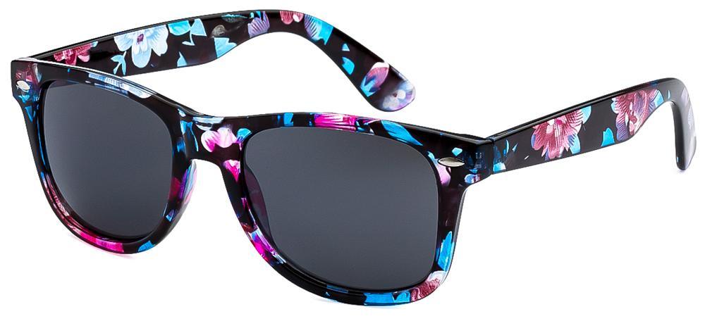 Floral Flower Print Classic Sunglasses for women Pink & Blue Flower/Smoke Black Lens Retro Optix WF01FLW1