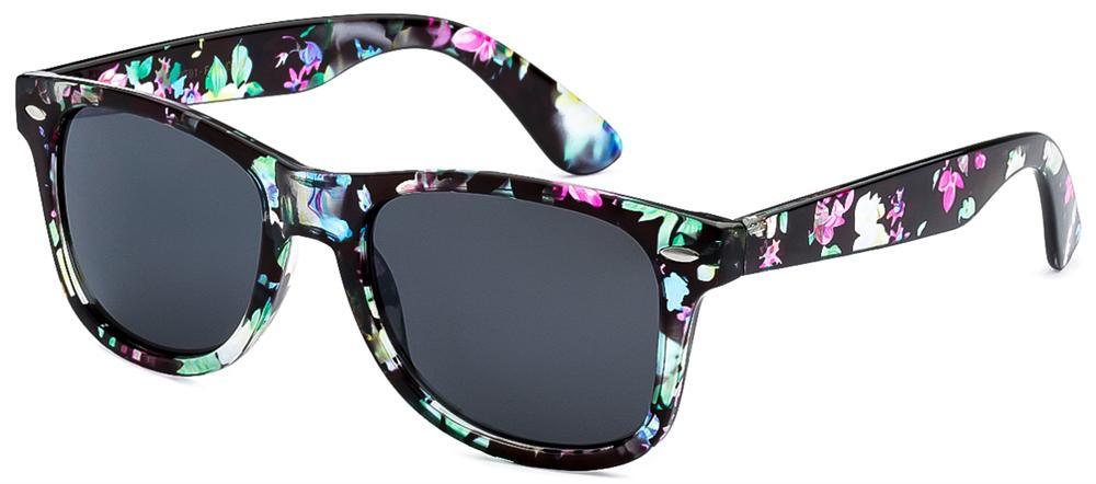 Floral Flower Print Classic Sunglasses for women Green Pink & Blue Flowers/Smoke Lens Retro Optix WF01FLW2