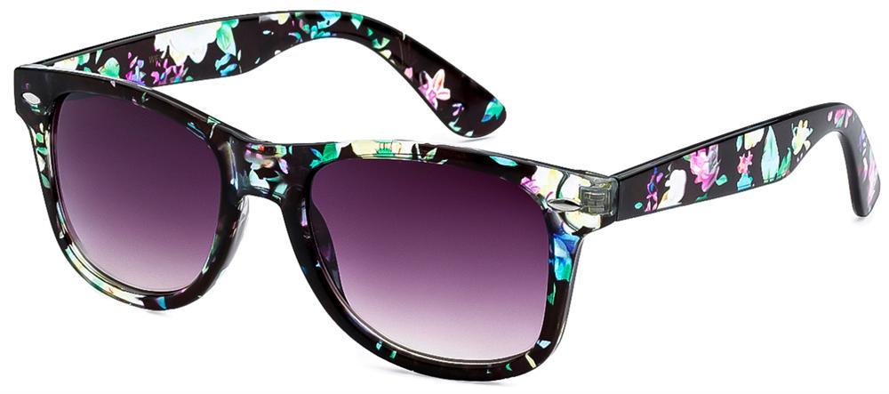 Floral Flower Print Classic Sunglasses for women Green Pink & Blue Flowers/Smoke Pink Gradient Lens Retro Optix WF01FLW4