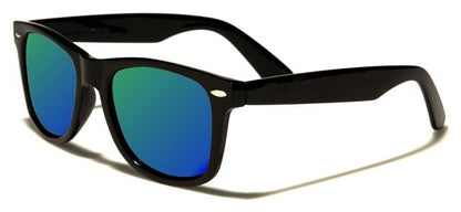 Designer Polarized Unisex Retro Classic Square Sunglasses GLOSS BLACK GREEN & BLUE MIRROR Unbranded WF01PZk