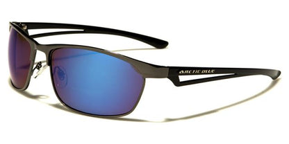Arctic Blue Semi-Rimless Blue Mirrored Sports Sunglasses Dark Grey Black Arm Blue Mirror Lens Arctic Blue ab-17c