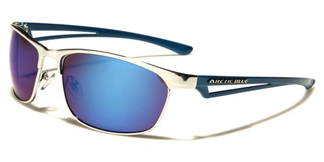Arctic Blue Semi-Rimless Blue Mirrored Sports Sunglasses Silver Blue Arm Blue Mirror Lens Arctic Blue ab-17d