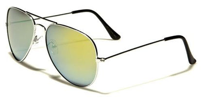 Unisex Mirrored Designer Inspired Vintage Retro Pilot Style Sunglasses Silver/Yellow and Green Mirror Air Force af101-slrvb