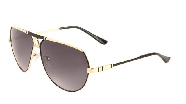 Retro Mens Pilot Sunglasses With Mental Frame Unbranded av-1667-aviator-fashion-sunglasses-03 Black Gold Smoke Lens