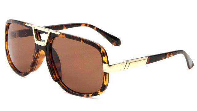 Large Mens Pilot Retro Sunglasses with Accented Brow Bar Tortoise Brown Gold Brown Lens Unbranded av-5417-01a