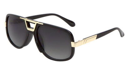 Large Mens Pilot Retro Sunglasses with Accented Brow Bar Gloss Black Gold Gradient Smoke Lens Unbranded av-5417-aviator-fashion-sunglasses-01