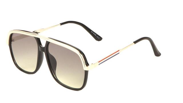 Men's Flat Top Retro Pilot Sunglasses with Accented Browline Black Gold Gradient Smoke Lens Unbranded av-5428-aviator-sunglasses-03