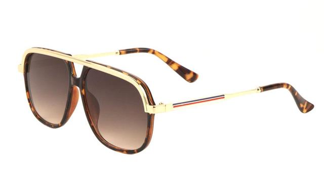 Flat Top Accented Browline Retro Pilot Sunglasses Brown Gold Brown Gradient Lens Unbranded av-5433-aviator-sunglasses-01