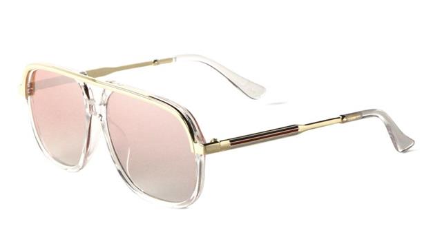 Flat Top Accented Browline Retro Pilot Sunglasses Clear Gold Red Smoke Mirror Lens Unbranded av-5433-aviator-sunglasses-03