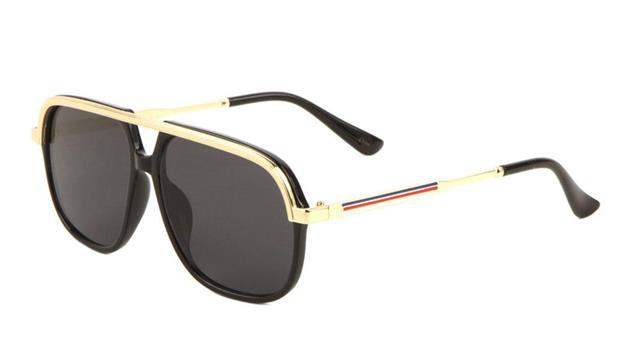 Flat Top Accented Browline Retro Pilot Sunglasses Unbranded av-5433-aviator-sunglasses-04 Black Gold Smoke Lens