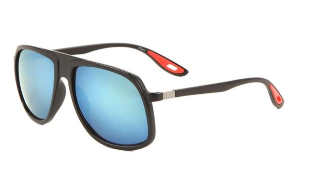 Retro Flat Top Mirrored Lenses Pilot Sunglasses for Men and Women Matt Black/Red Tips/Blue Mirror Lens Unbranded av-5445-aviator-sunglasses-04